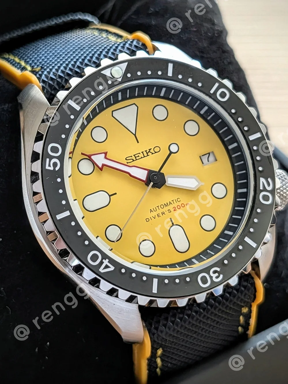 42mm Automatic Seiko Black Yellow  Diver's Mod Watch Sapphire
